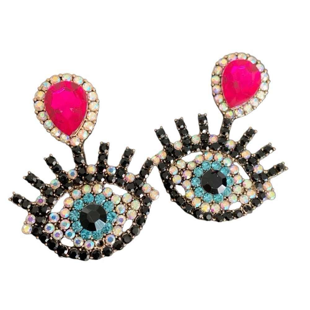 Men’s Evil Eye Crystal Drop Earrings Gold Tone